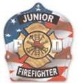 Plastic Curved Back Fire Helmet with US Flag Junior Firefighter Shield